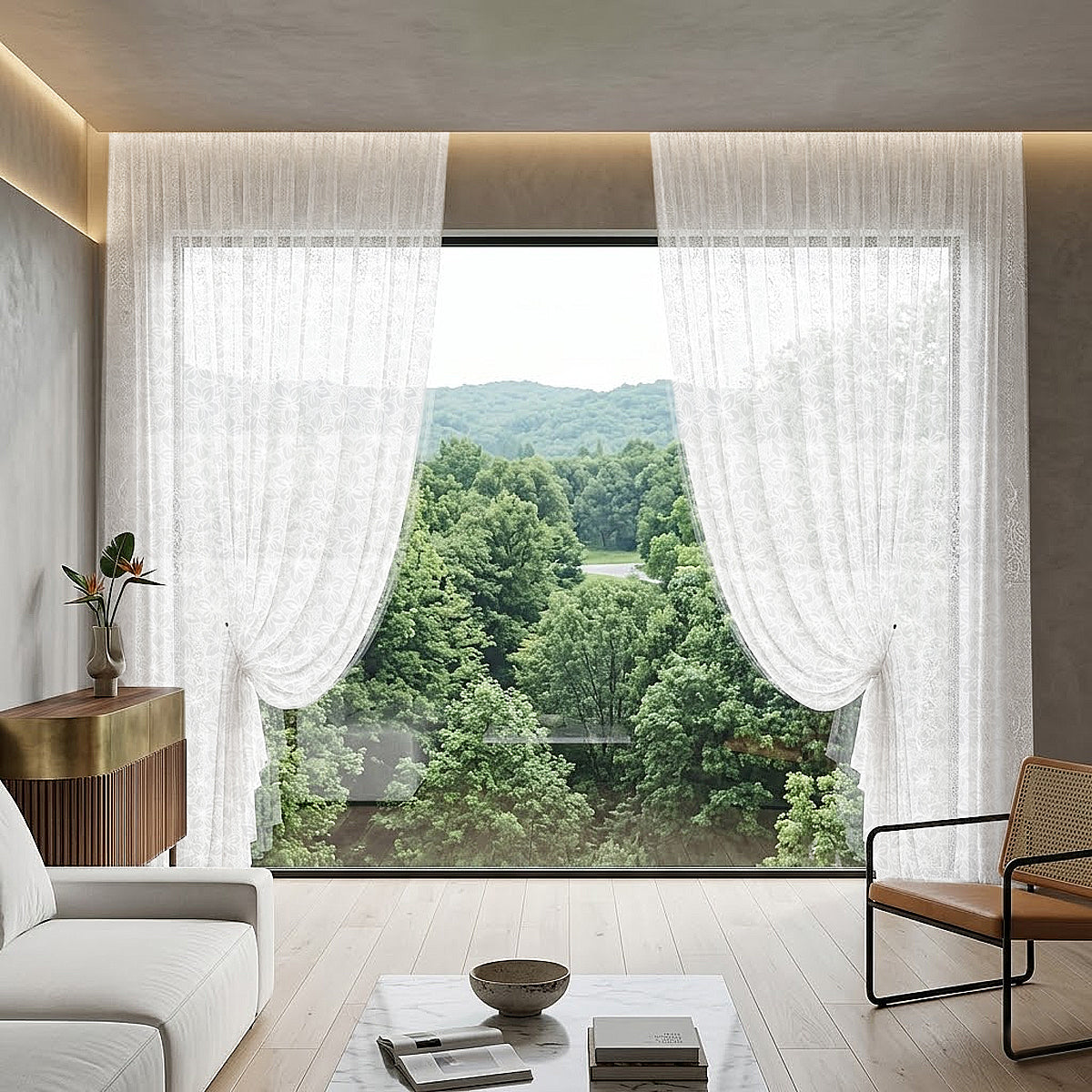 Sakura Sheer Curtain / Net Curtain Ready Made French Pleat Hook & Ring Eyelet