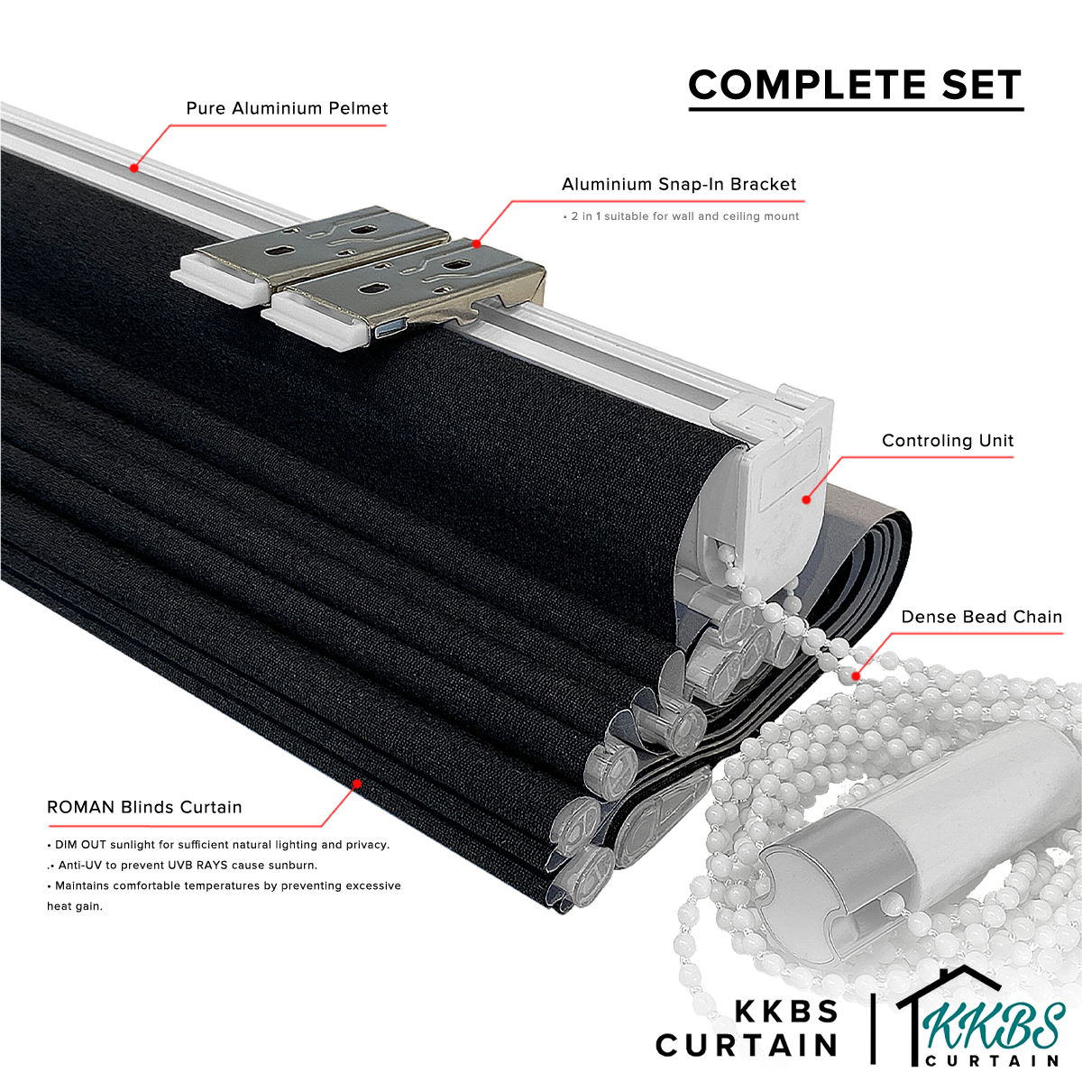 Carminho 100% Blackout Roman Blinds Custom Made