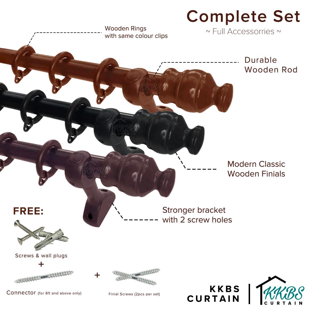 Cassedy Wooden Curtain Rod Single Complete Set