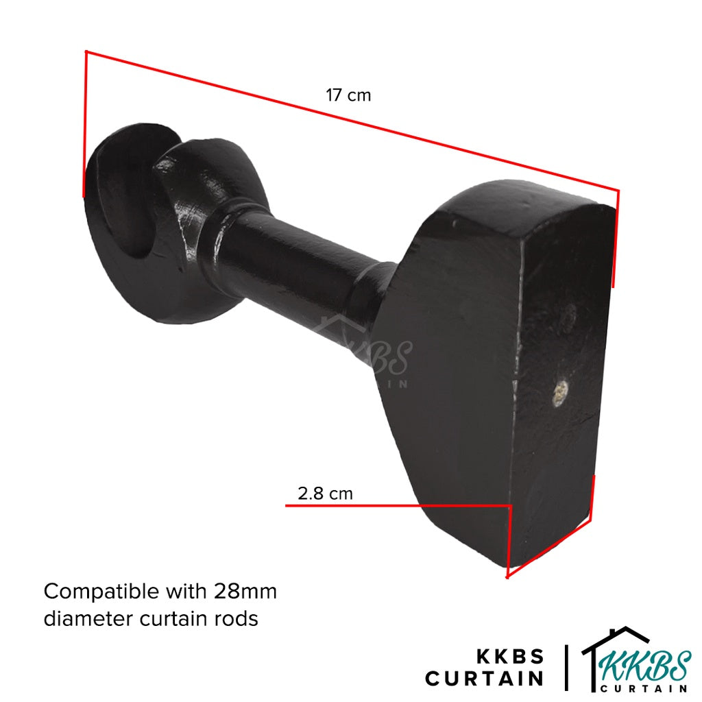 Cassedy Wooden Curtain Rod Long Single Bracket Ebony Black Colour