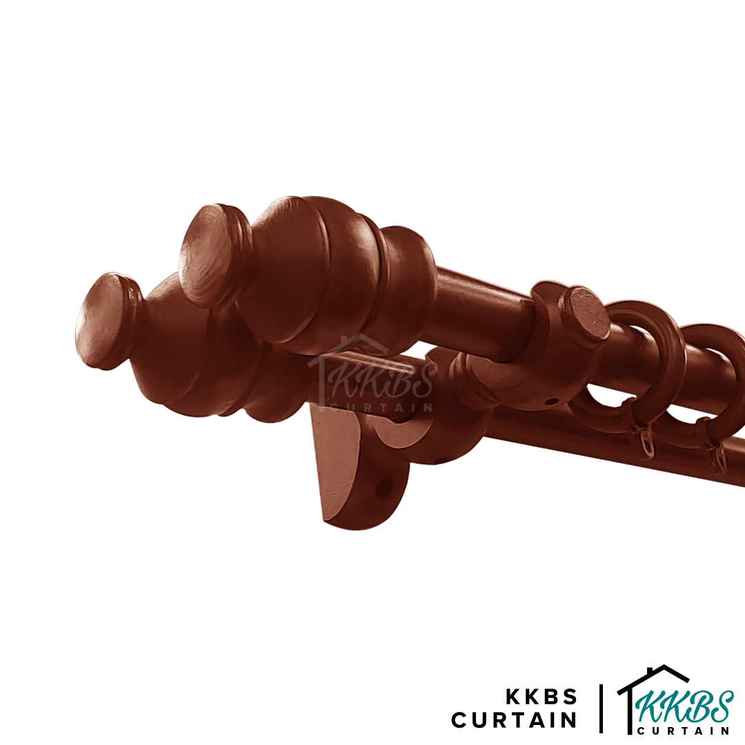 Cassedy Wooden Curtain Rod Double Bracket Natural Mahogany Colour