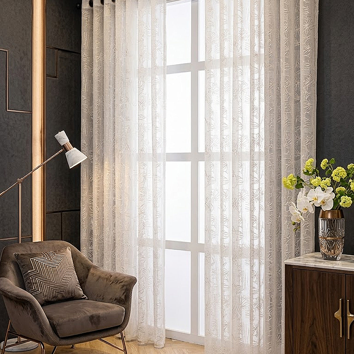 Sakura Sheer Curtain / Net Curtain Ready Made French Pleat Hook &amp; Ring Eyelet