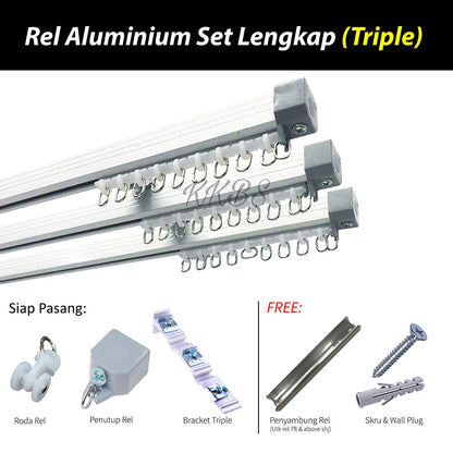Traludy Aluminium Curtain Rail/ Track Triple Complete Set