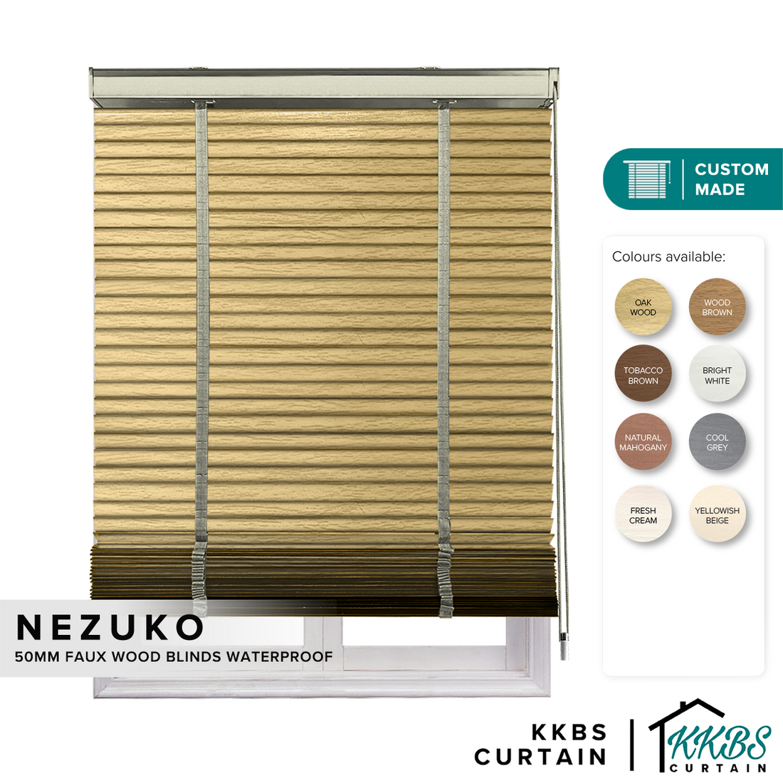 Nezuko 50mm Faux Wood Blinds Waterproof Custom Made