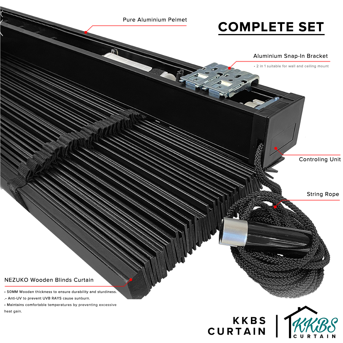 Nezuko 50mm Faux Wood Blinds Waterproof Custom Made