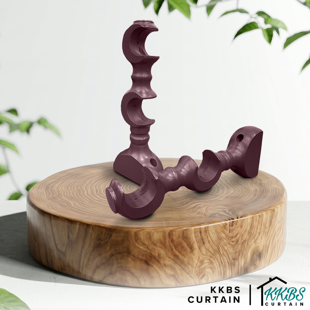 Cassedy Wooden Curtain Rod Double Bracket Dark Merlot Colour
