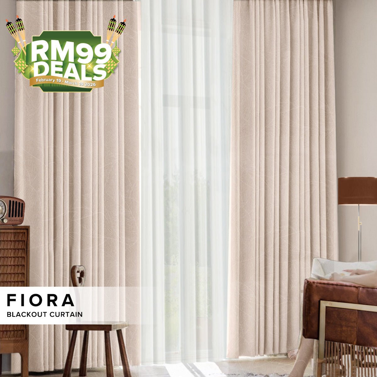 [RM99 SERI RAYA DEALS] Fiora 98-99.9% Blackout Curtain Ready Made Standard Width