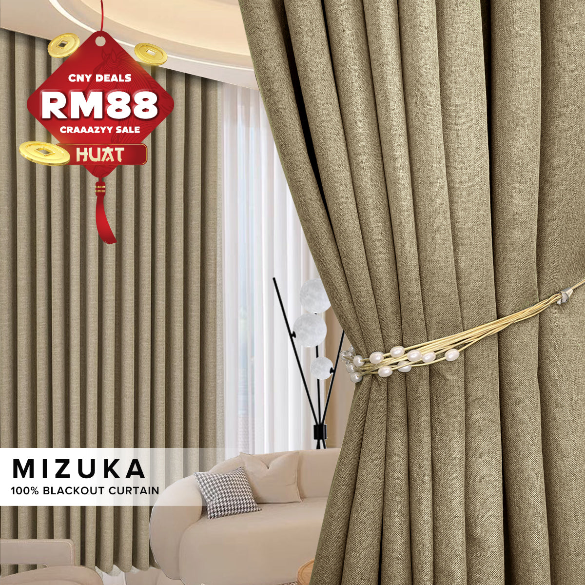 [RM88 HUAT HUAT DEALS] Mizuka 100% Blackout Curtain Ready Made