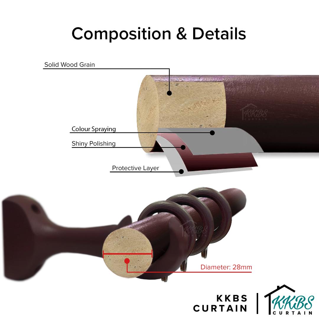 Cassedy Wooden Curtain Rod Single Complete Set