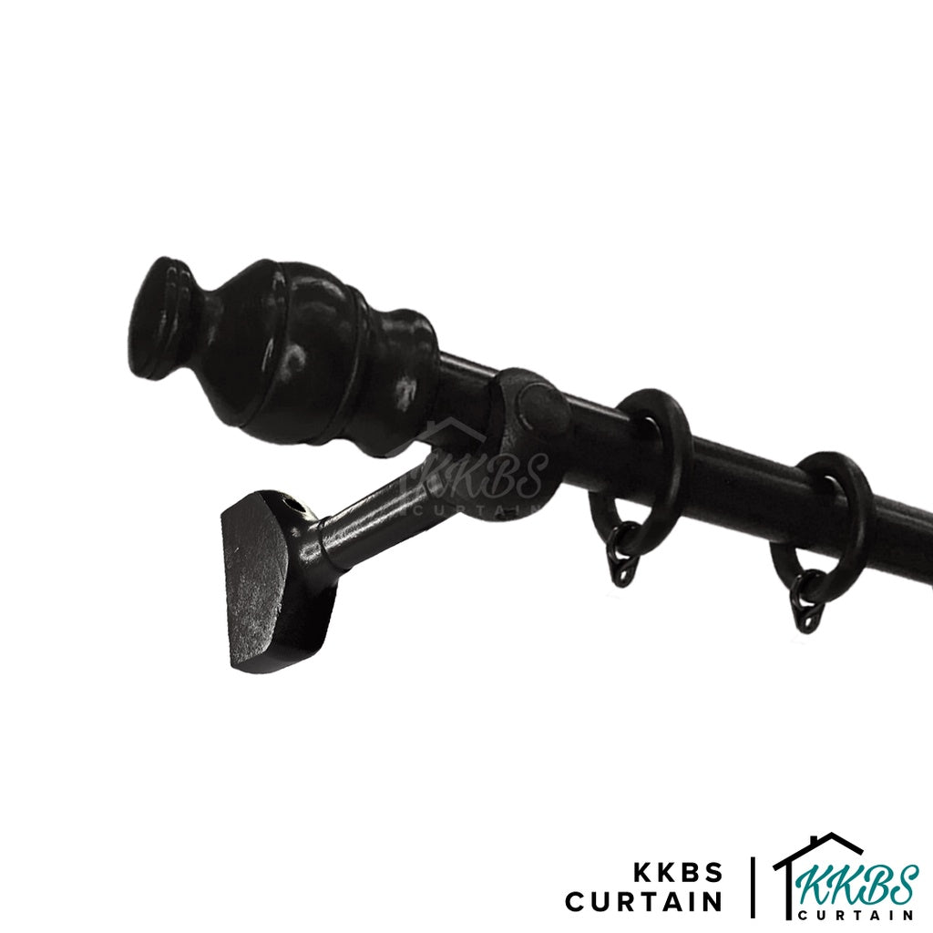 Cassedy Wooden Curtain Rod Long Single Bracket Ebony Black Colour