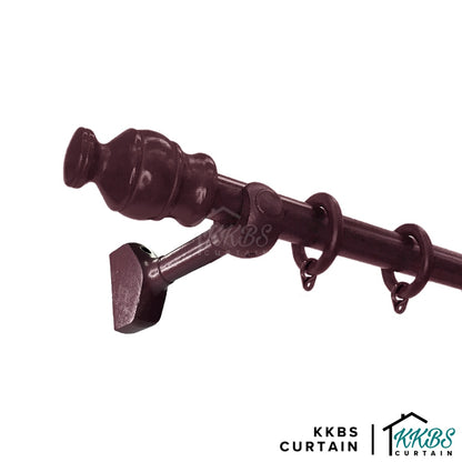 Cassedy Wooden Curtain Rod Long Single Bracket Dark Merlot Colour