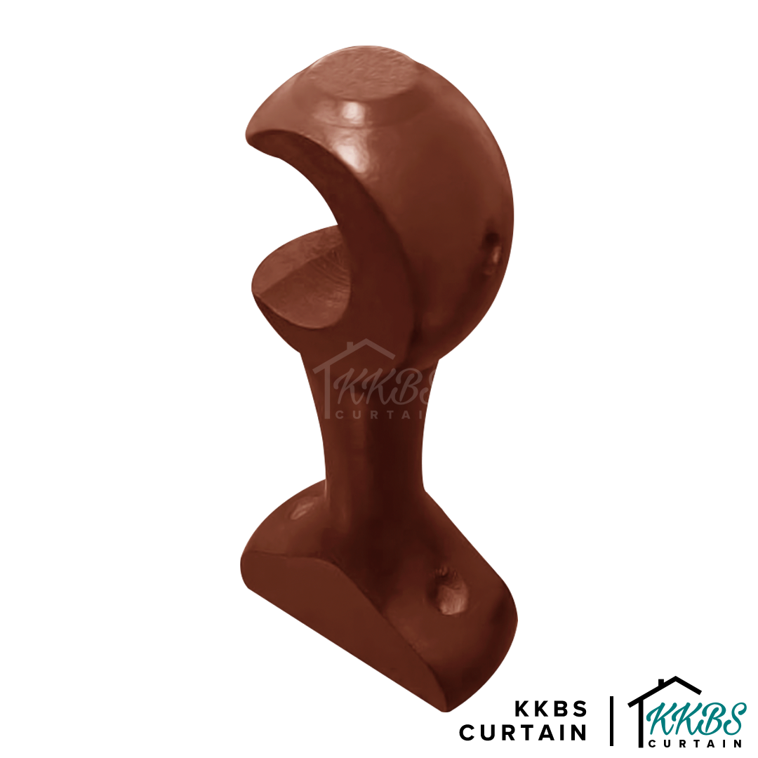 Cassedy Wooden Curtain Rod Single Bracket Natural Mahogany Colour