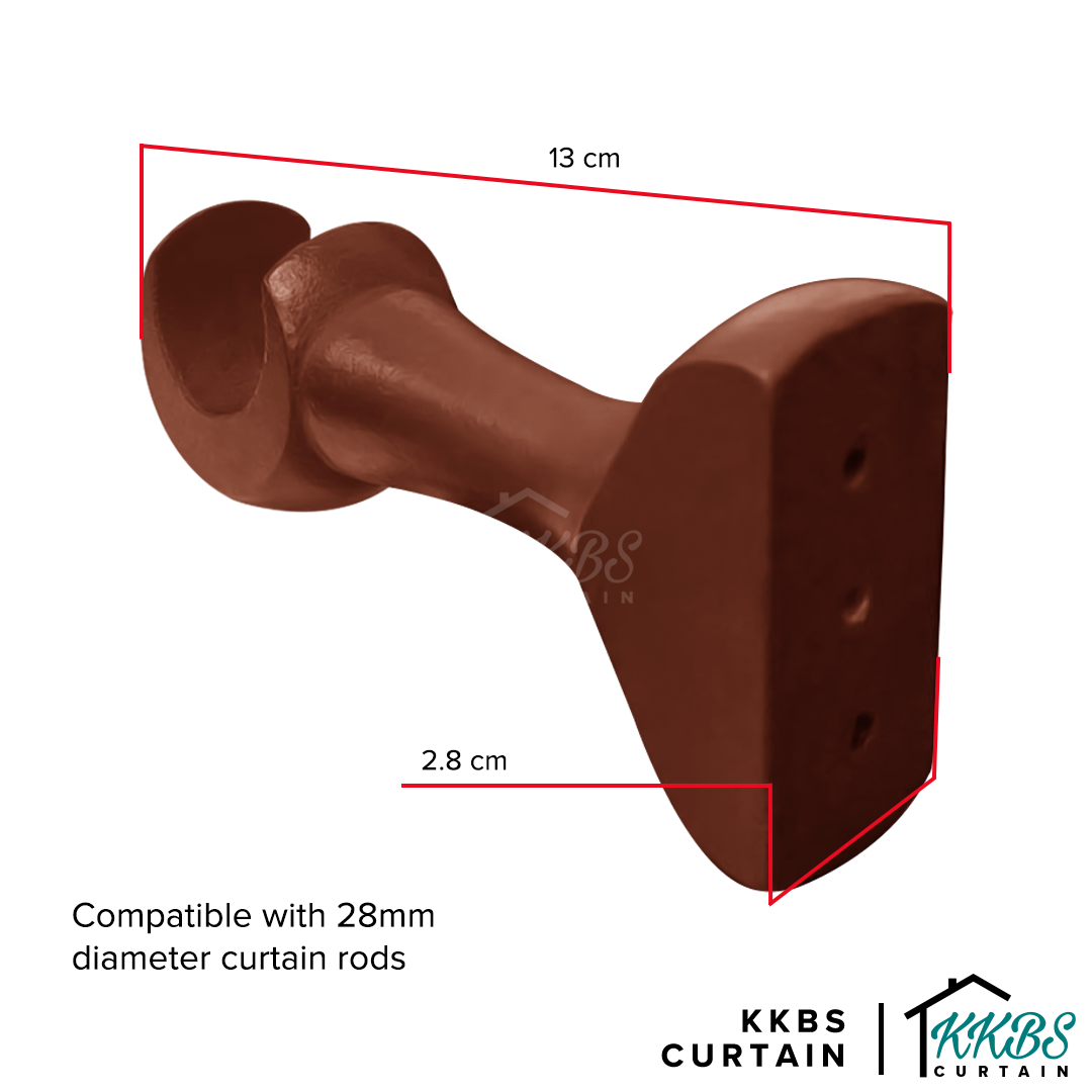 Cassedy Wooden Curtain Rod Single Bracket Natural Mahogany Colour