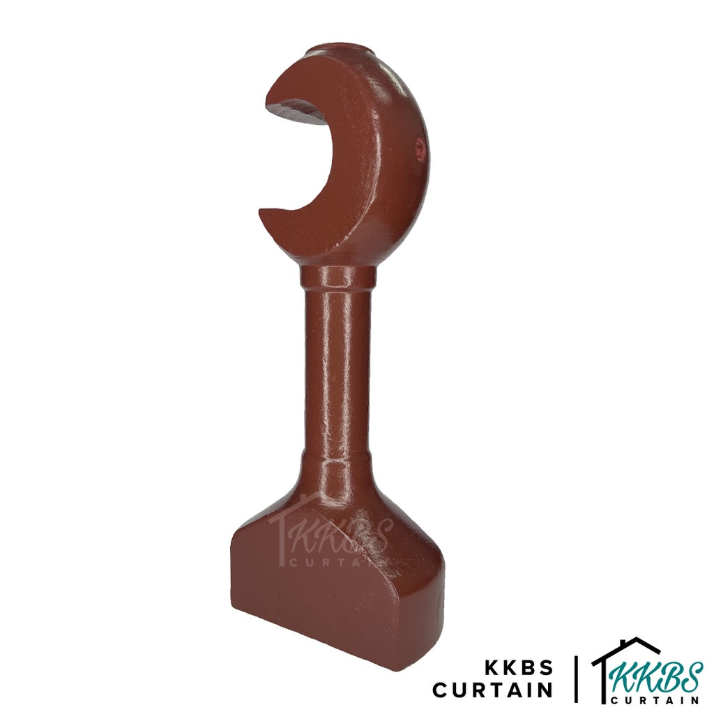 Cassedy Wooden Curtain Rod Long Single Bracket Natural Mahogany Colour