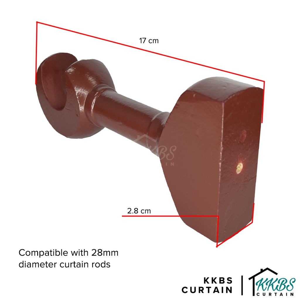 Cassedy Wooden Curtain Rod Long Single Bracket Natural Mahogany Colour