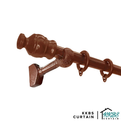 Cassedy Wooden Curtain Rod Long Single Bracket Natural Mahogany Colour