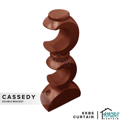 Cassedy Wooden Curtain Rod Double Bracket Natural Mahogany Colour