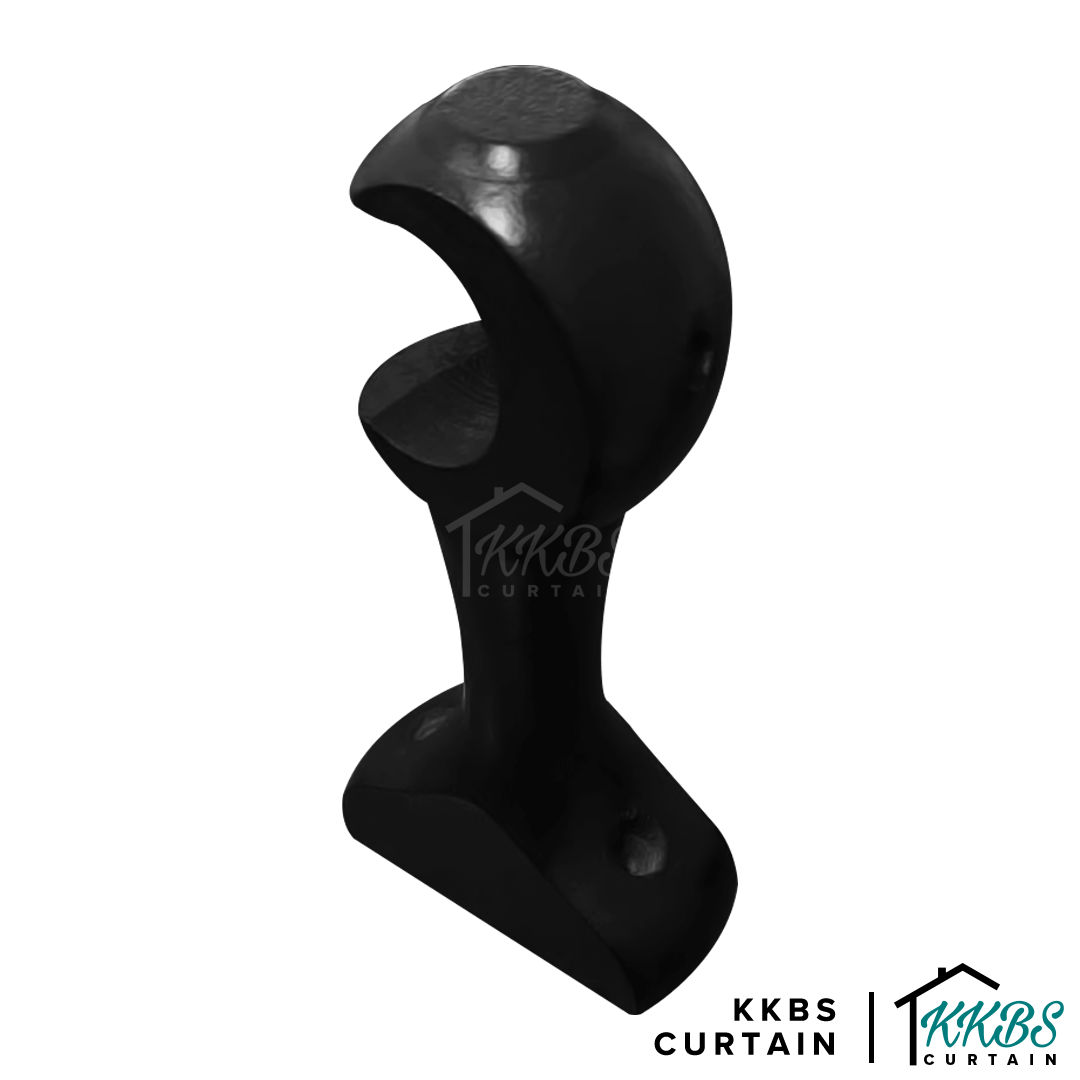 Cassedy Wooden Curtain Rod Single Bracket Ebony Black Colour
