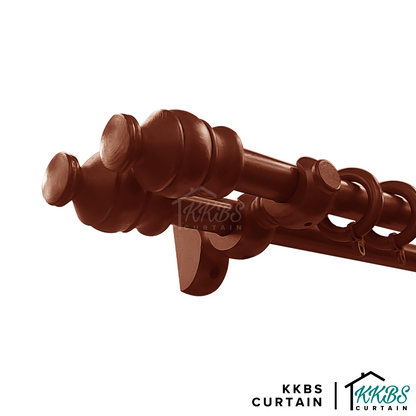 Cassedy Wooden Curtain Rod Double Bracket Natural Mahogany Colour